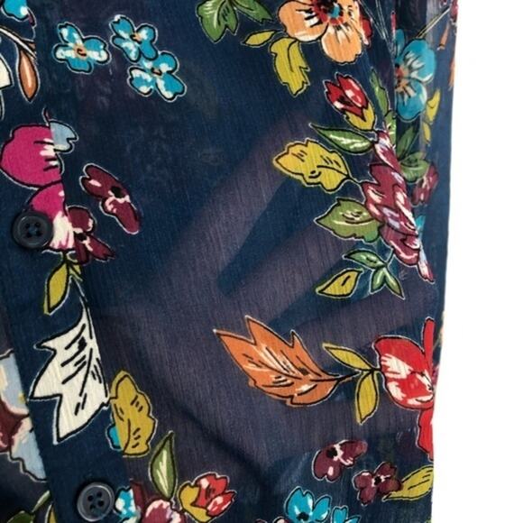 Kut from the Kloth Blue Floral Sheer Top Blouse Size Medium - Picture 7 of 13